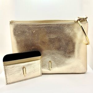 Thacker Gold Leather Clutch and Cardholder Set